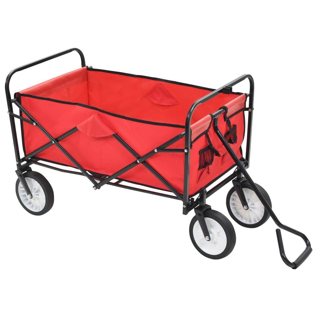 vidaXL Folding Hand Trolley Steel Red Foldable Wagon Garden Transpoart Cart
