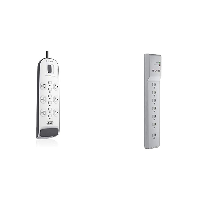 BV11223408 12Outlet Advanced Power Strip Surge Protector with 8Foot Power Cord and EthernetCableSatellite 4000 Joules amp BE10720006 7Outlet Power Strip Surge Protector w6ft Cord