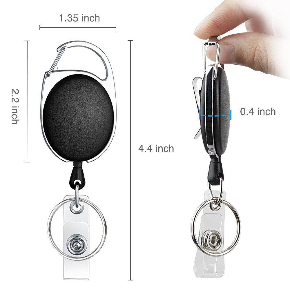 Pawfly Retractable Badge Reel with Heavy Duty Clear Vertical ID Card Badge Holder, Carabiner Belt Clip Split Ring and 27" Cord, Pack of 10
