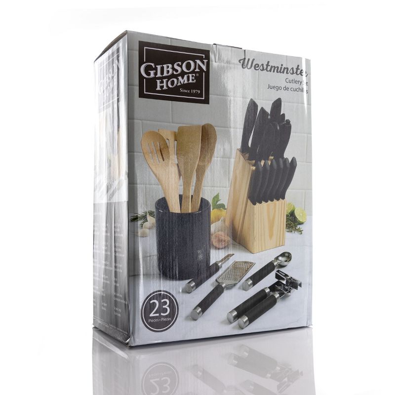 Gibson Home Westminster 23 Piece Carbon Stainless Steel Cutlery Set in Black with Kitchen Tools