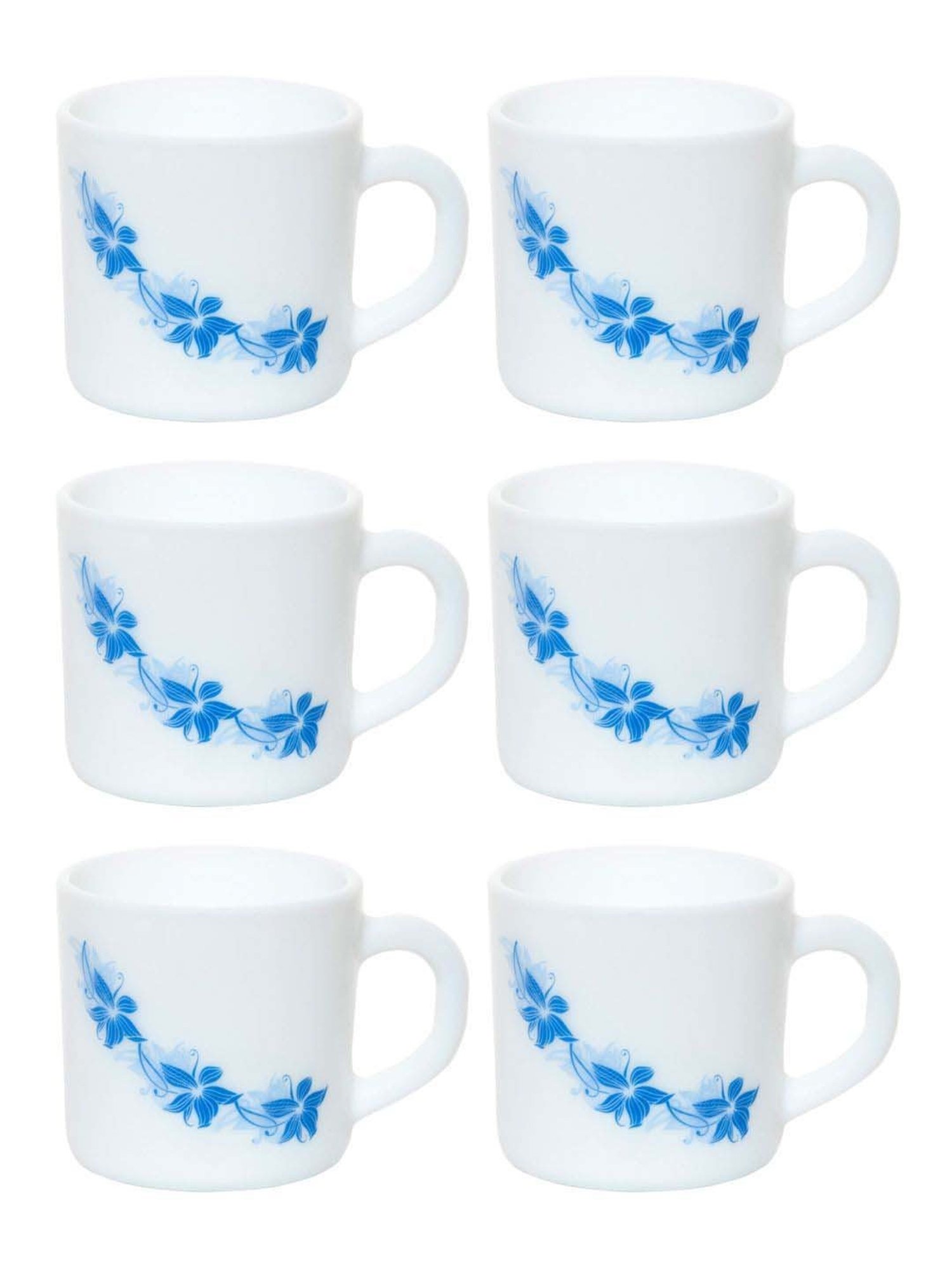 Cello Dazzle Stella White & Blue Glass Coffee Mug (0.18 L) - Set of 6