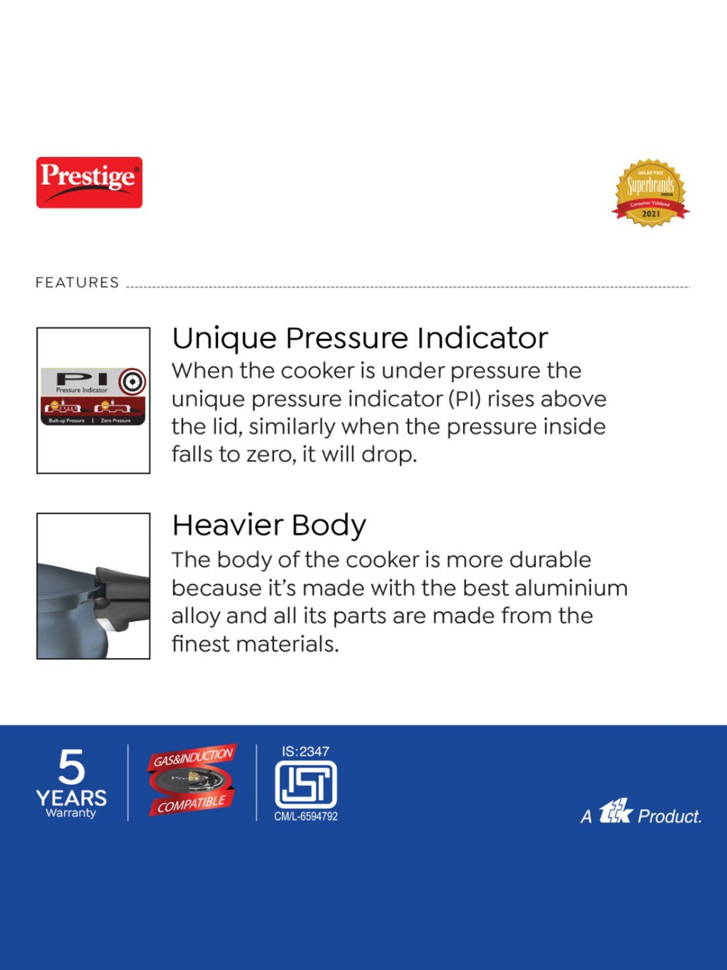 Pigeon Silver Stainless steel Pressure Cooker (10 L)