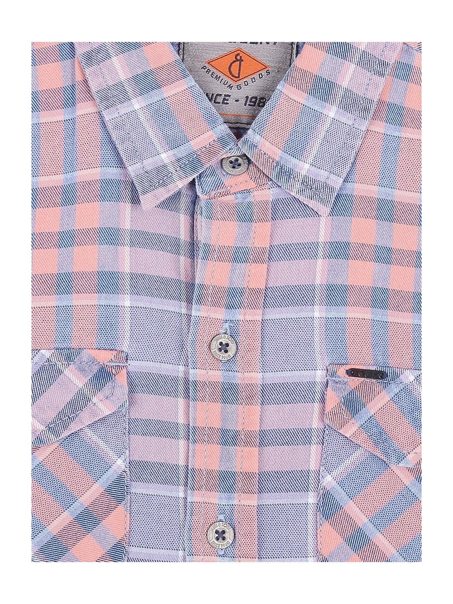 Gini & Jony Kids Blue & Coral Cotton Plaid Shirt