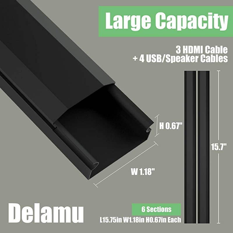 Concealer PVC Cord Cover 945in Paintable Cord Hider to Hide Wires for TV and Computers in Home Office 6X L1575in W118in H067in CC02 Black