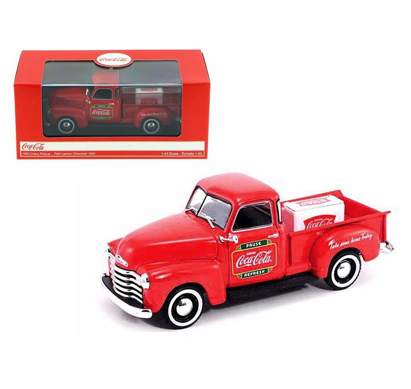 1953 Chevrolet Pickup Truck Red "Coca-Cola" with Metal Cooler 1/43 Diecast Model by Motorcity Classics
