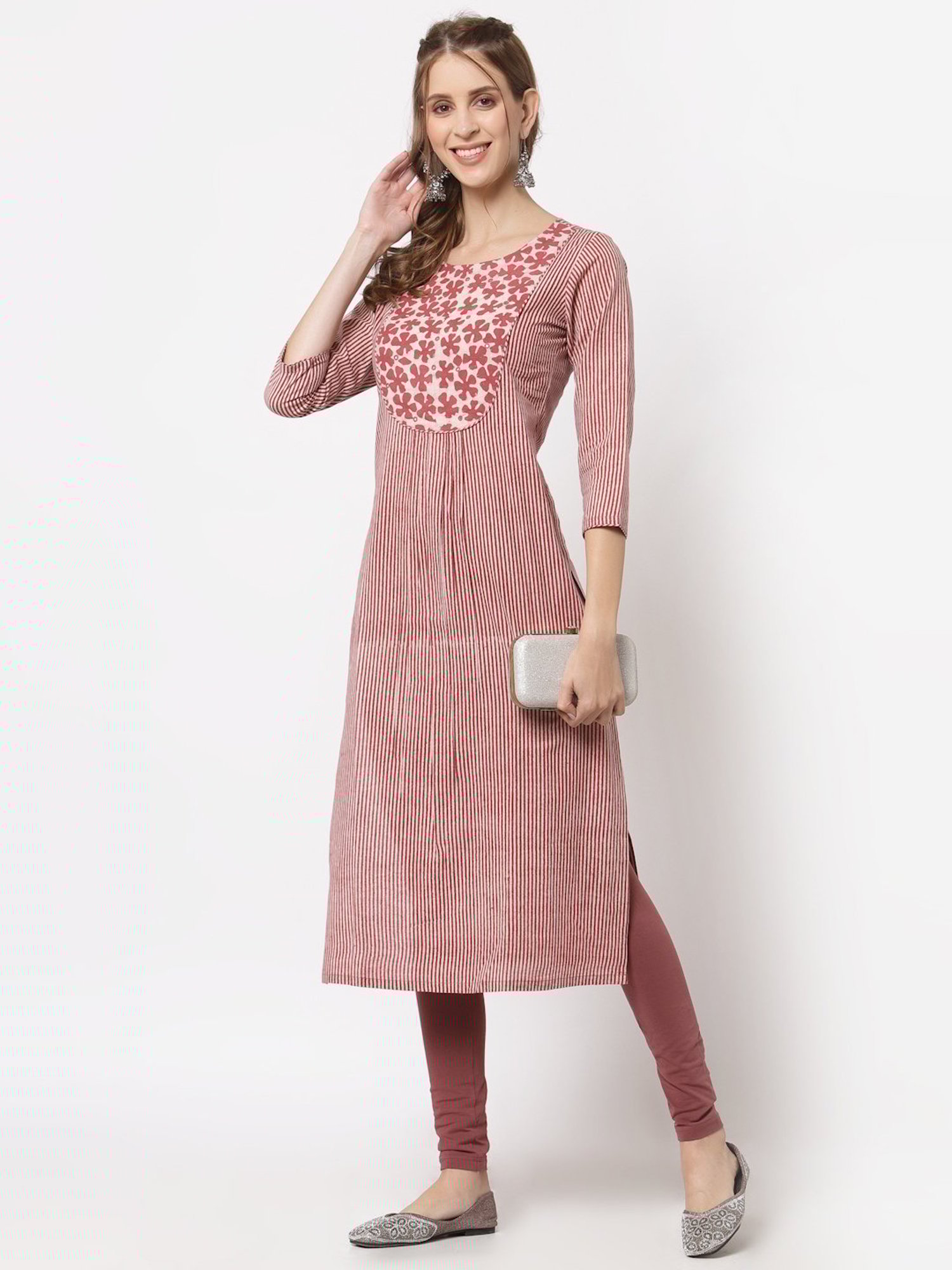 Kami Kubi Maroon Striped Straight Kurta