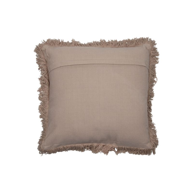Tan Hand Woven 20 x 20 inch Decorative Cotton Throw Pillow Cover With Insert and Hand Tied Fringe - Foreside Home & Garden
