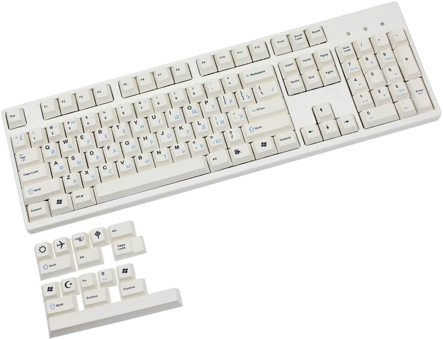 104+16 Full Russian PBT Dye-subbed Cherry Profile Keycaps for Mechanical Keyboard 1.75U 2U 2.25U Shift 6.25U 7U Spacebar (Black-White Russian)