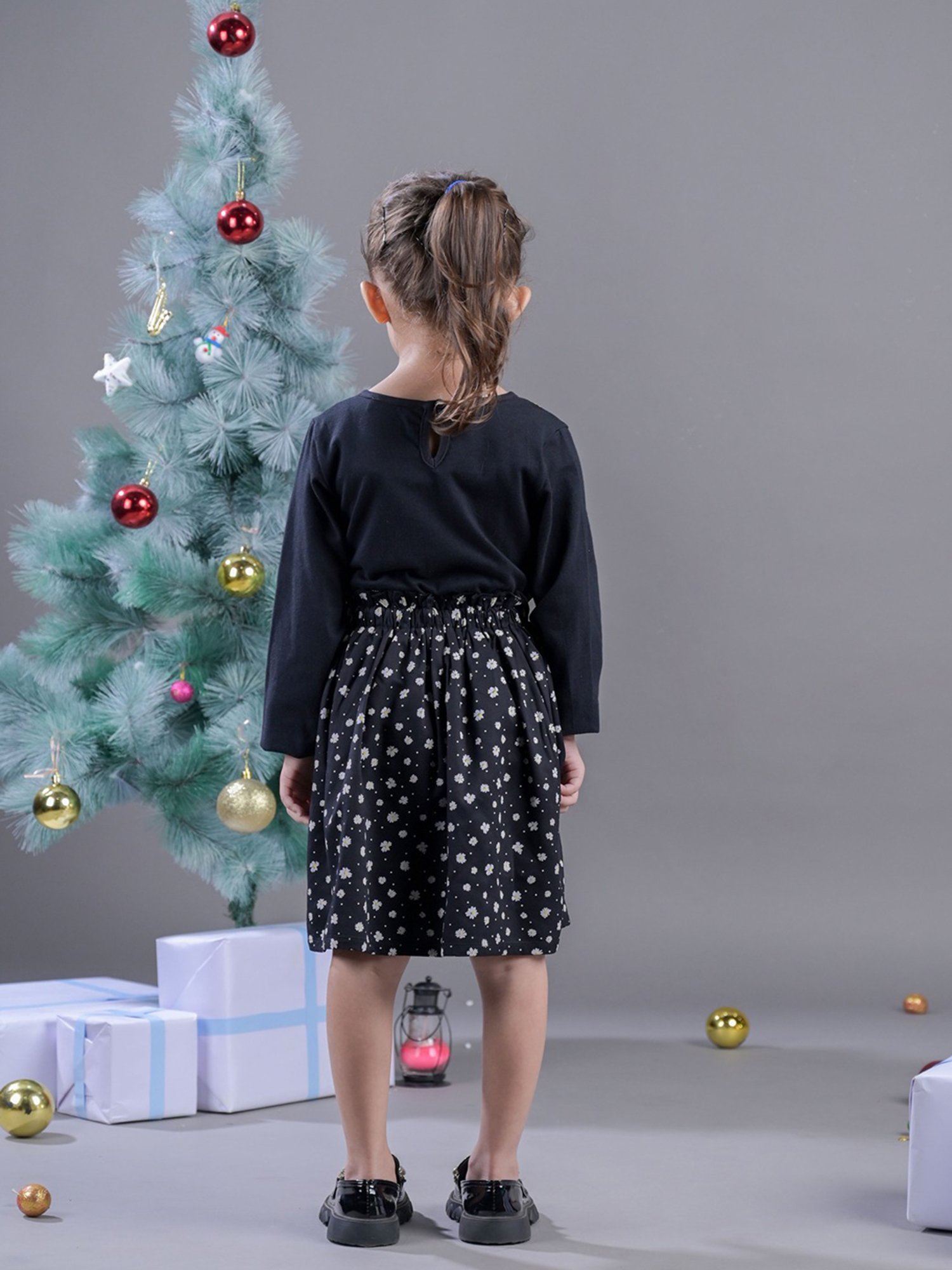 Budding Bees Kids Black Embroidered Full Sleeves Dress