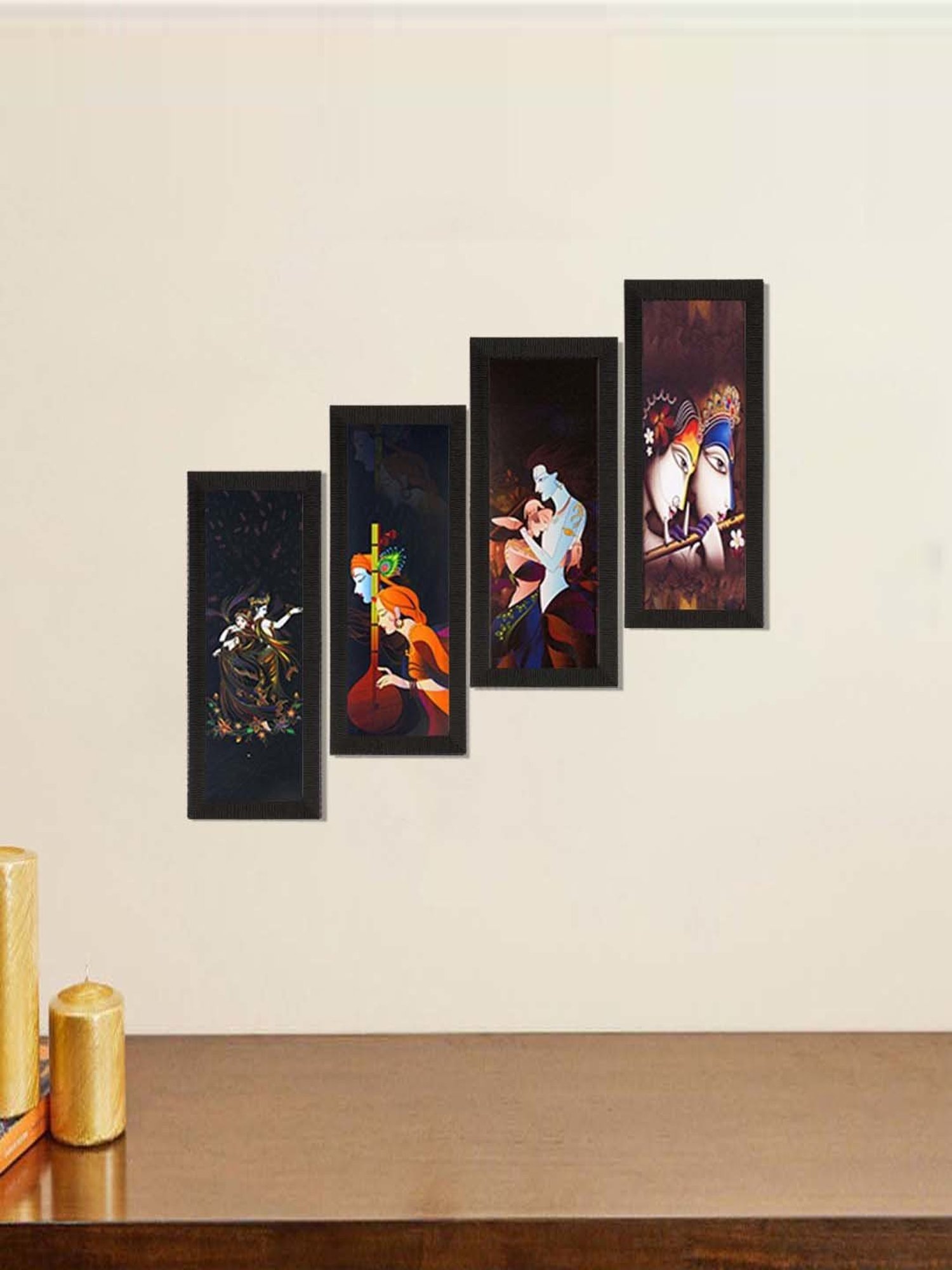 eCraftIndia Set of 4 Radha Krishna Satin Matt Texture UV Art Painting