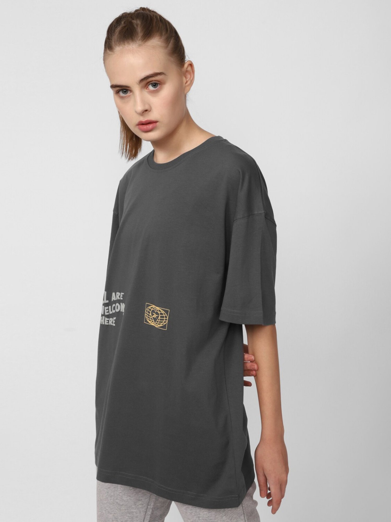 Reebok Grey Cotton Printed T-Shirt