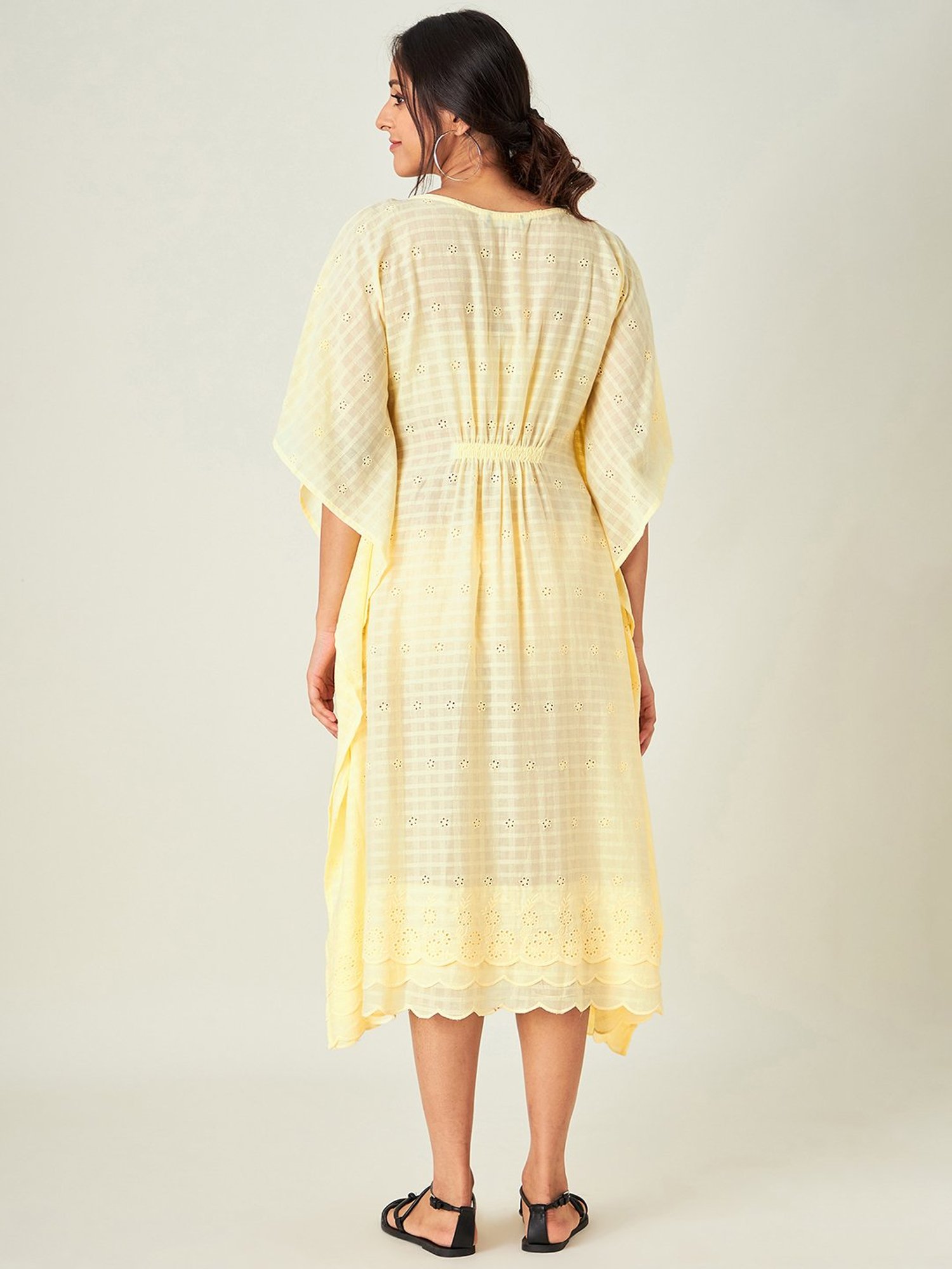 The Kaftan Company Yellow Embroidered Kaftan Dress