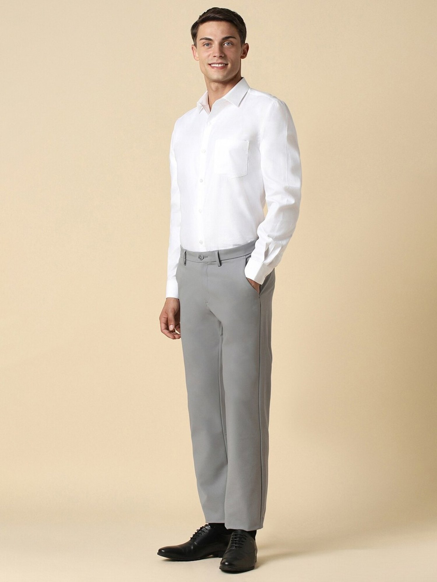 Allen Solly Grey Slim Fit Trousers