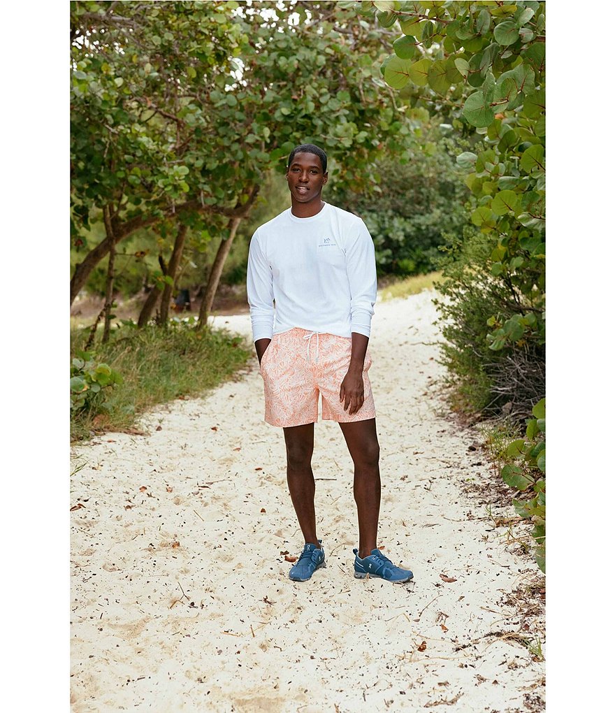 Southern Tide Tonal Palm 6#double; Inseam Packable Swim Trunks