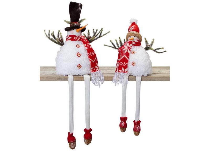 Diva At Home Set of 2 White and Red Snowman with Dangling Legs Christmas Tabletop Figures 16"