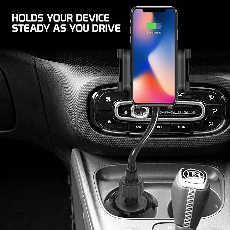 Universal Car Cup Holder Mount for Apple iPhone Xr Xs Max X 8 8 Plus 7+ Samsung Note 10 9 8 Galaxy S10 + S9 S9PLUS S8 S8 Plus LG G7 G6 V30 Q7+ Stylo 4 V35 Moto G6 X4 Extra Long GooseNeck