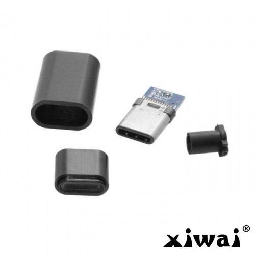 Xiwai 5set DIY 24pin Type C USB-C Male Plug Connector SMT type with Black Housing Cover
