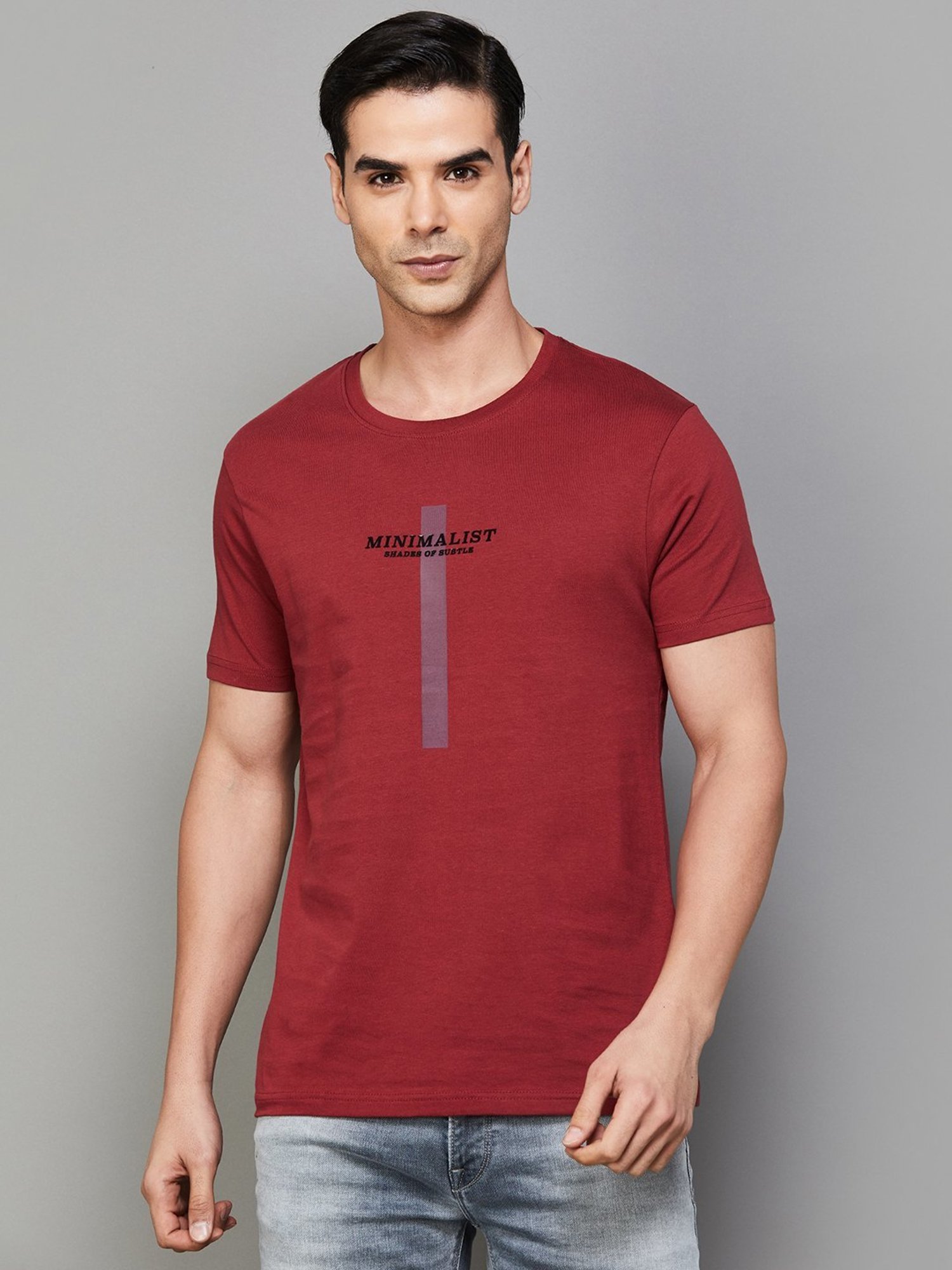 BOSSINI Wine Cotton Regular Fit Printed T-Shirt
