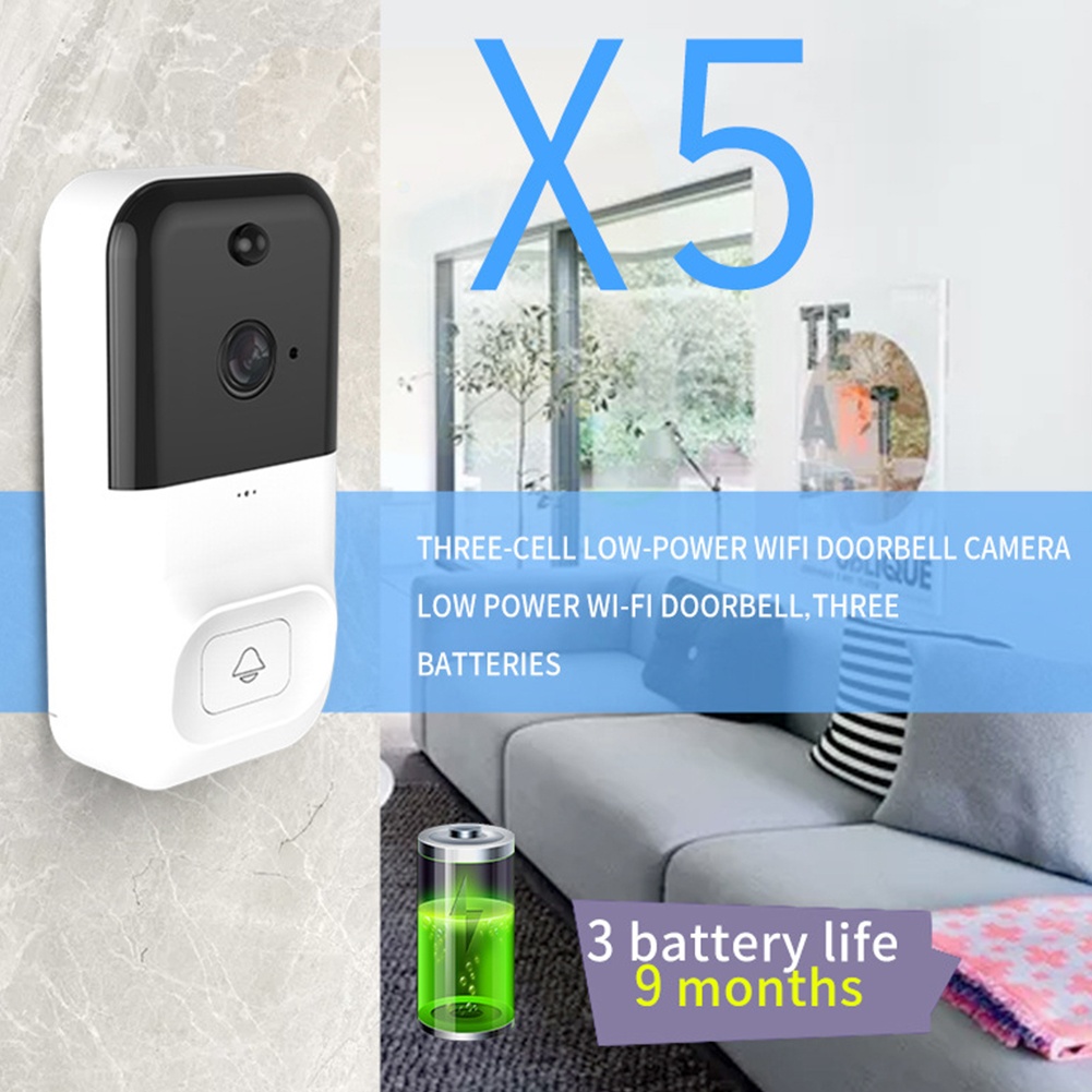 X5 Smart 1080P HD Camera Wireless WiFi Video Doorbell  Home infrared Night Vision ABS Low Power (White)