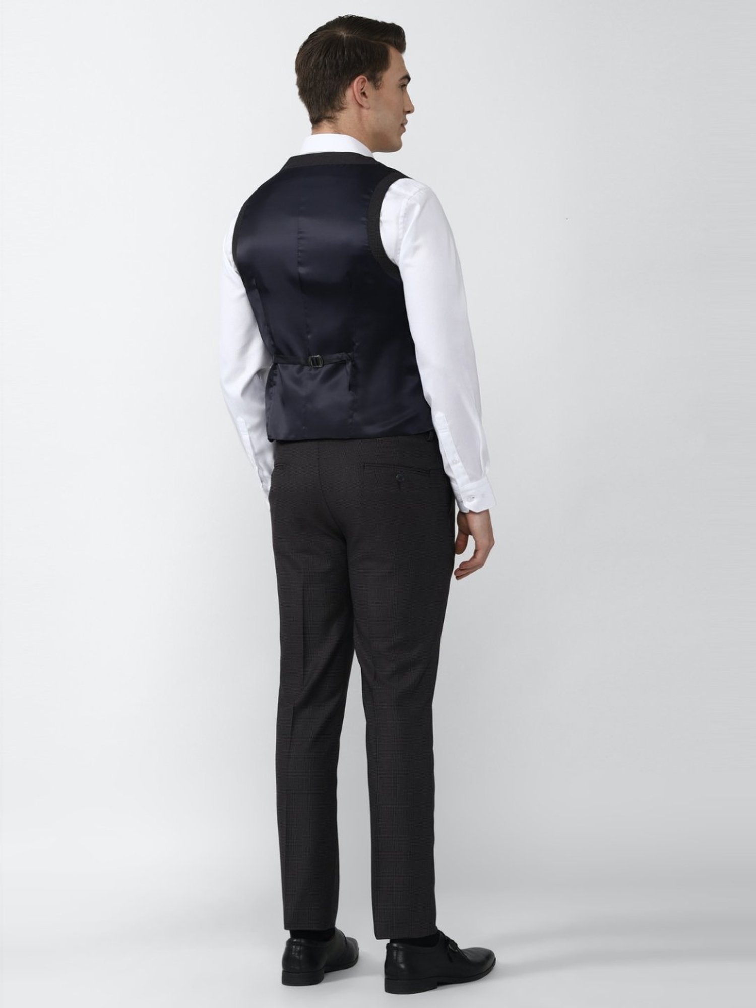 V Dot Black Skinny Fit Three Piece Suit