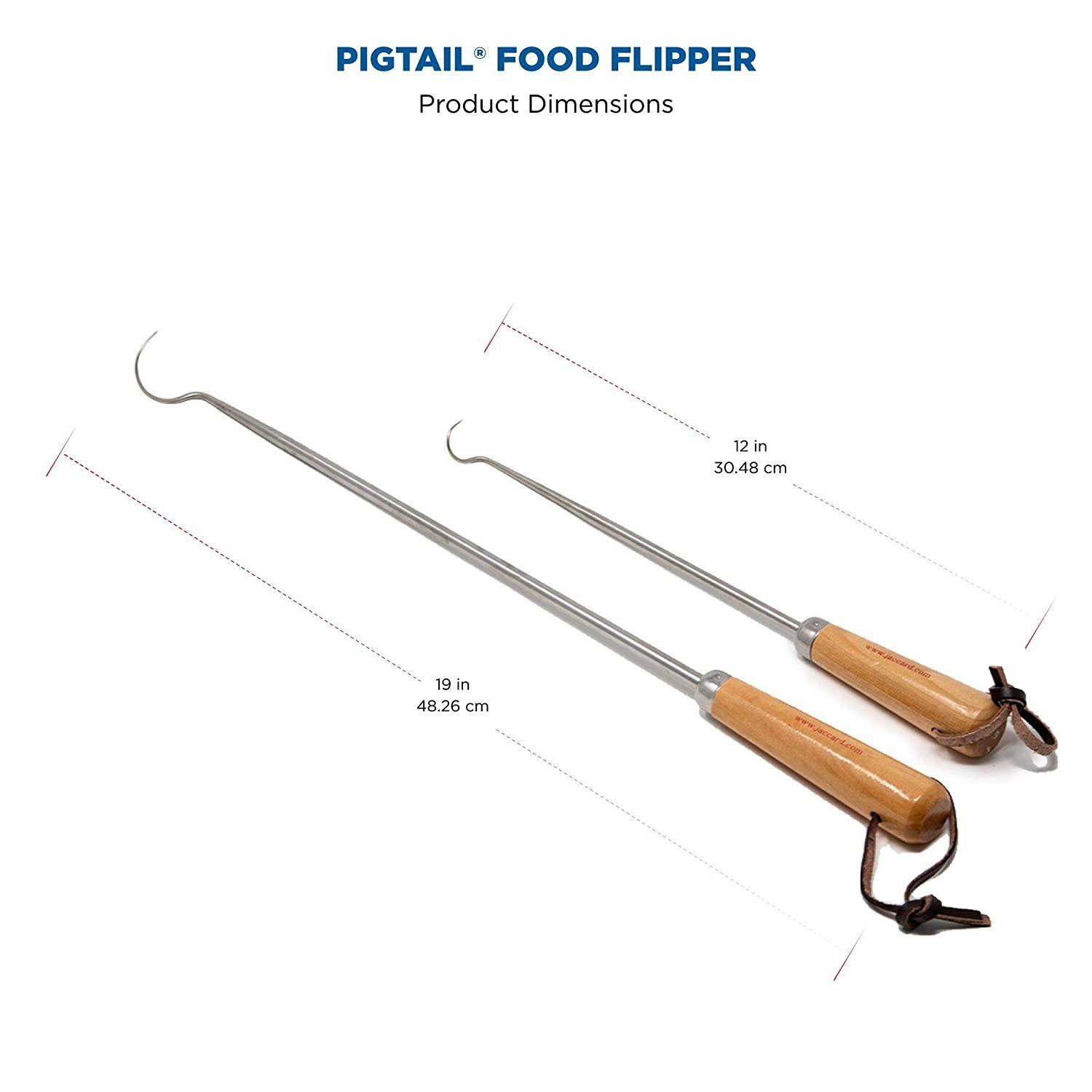 Jaccard Original Combo Pack with Wooden Gift Box, 12"/19", PigTail Food Flipper, Stainless Steel