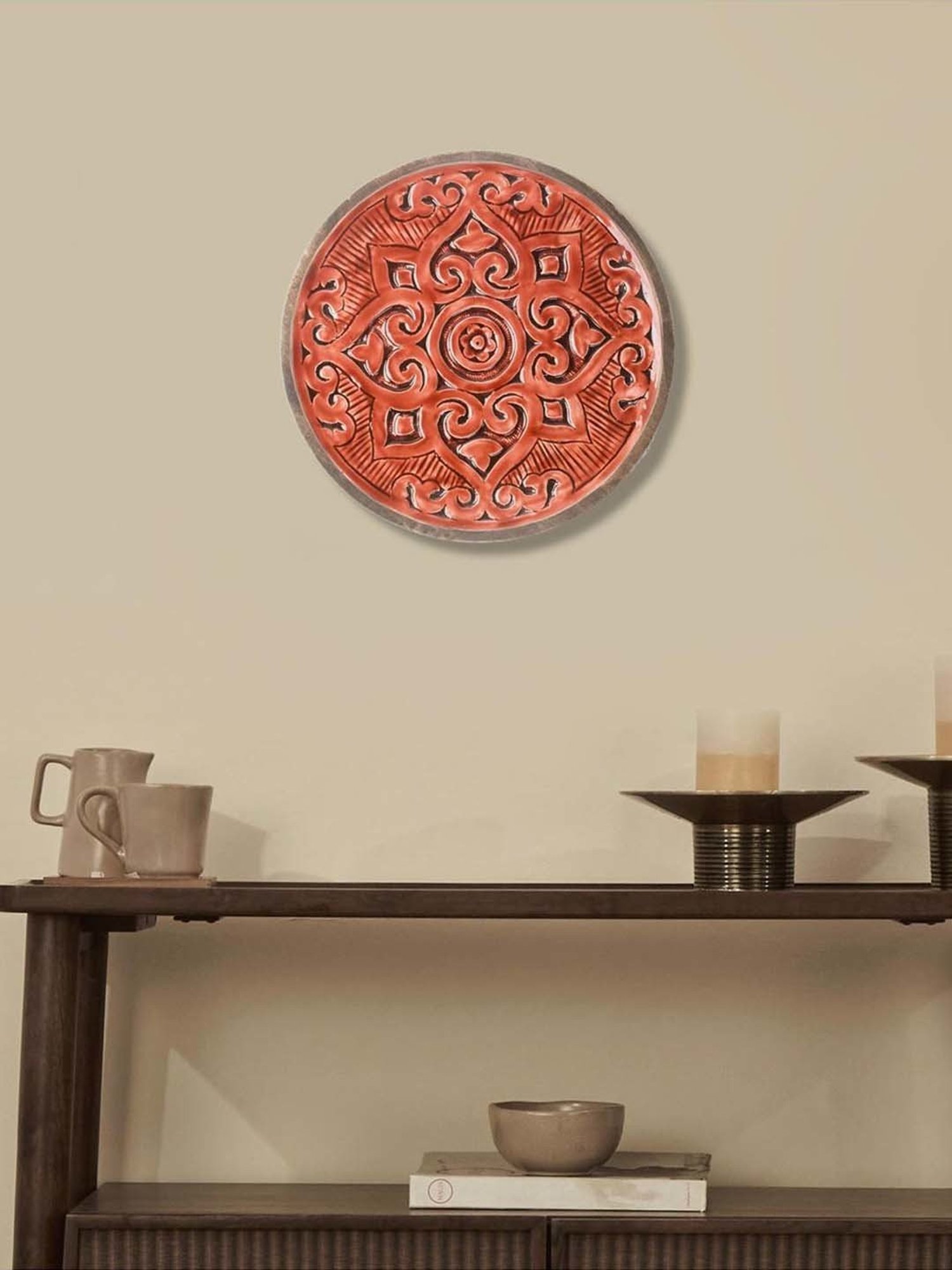 Fabindia Home Gulmohar Orange Wood Hand Carved Wall Plate