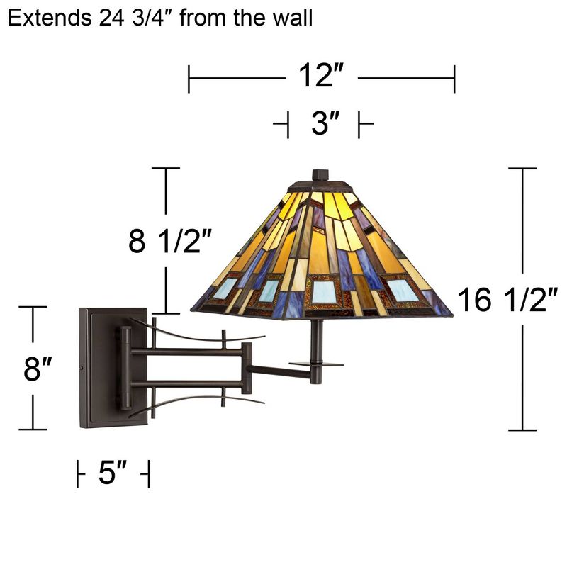 Robert Louis Tiffany Swing Arm Wall Lamp Plug-In Light Fixture Jewel Tone Stained Glass for Bedroom Bedside Living Room Reading