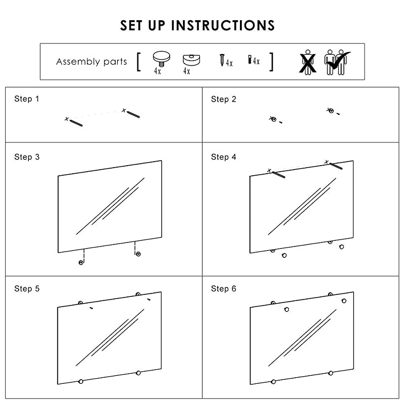 Glass Dry Erase White Board, Large Frameless Glass Wring Whiteboard on Wall, Frosted White Surface, Including 4 markers, 2 Magnets, 1 Eraser, 59 x 48 Inch (150 x 120 cm)