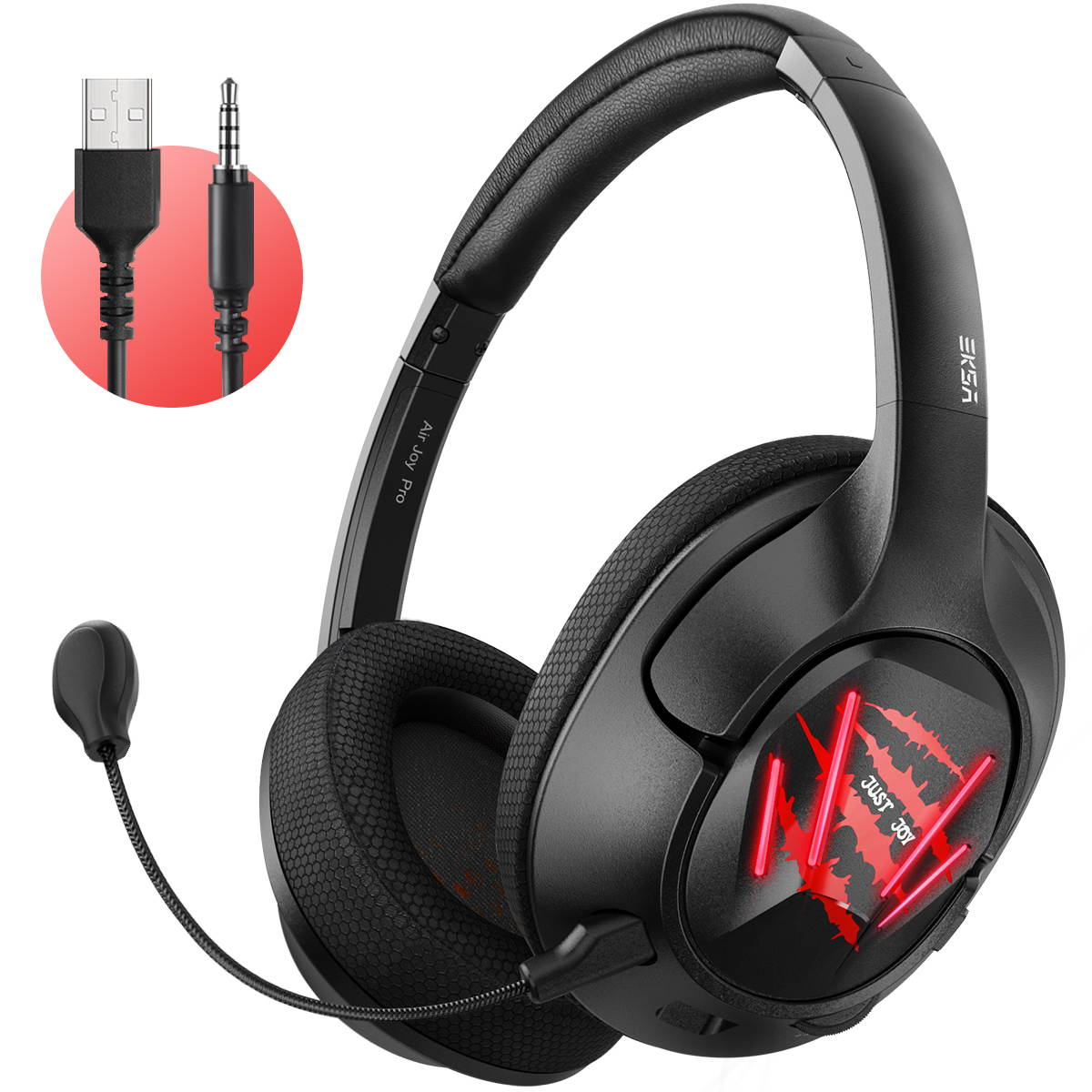 EKSA E3 Air Joy Pro USB Gaming Headphones With 7.1 Surround Sound LED Light 2 in 1 Stereo Gaming headset With Detachable Mic for Xbox/PS4/PC/Phones