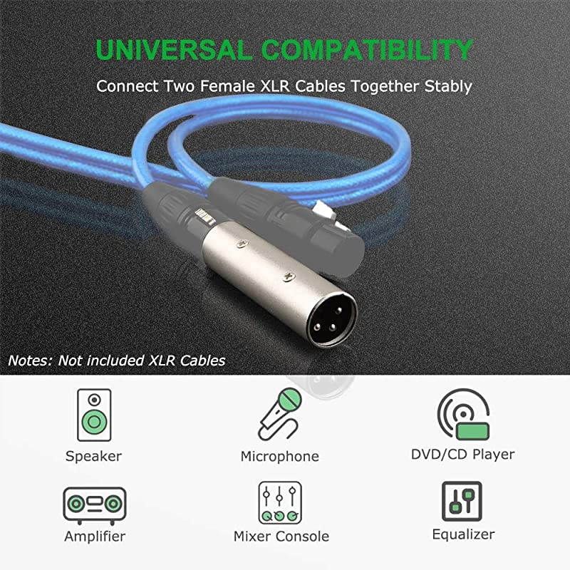 Male XLR to 1/4 inch Female Adapter,  Quarter 1/4" Inch 6.35mm Female Jack Socket to 3PIN XLR Male Heavy Duty Metal Audio Microphone Adapter, 1 Pack