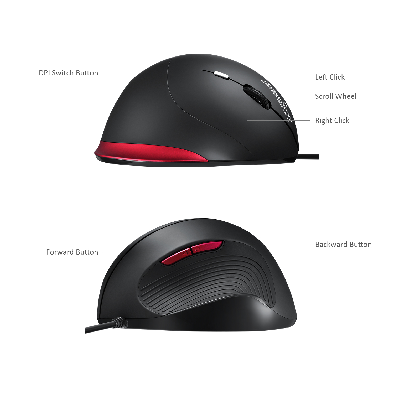 Perixx PERIMICE-518R Wired USB Ergonomic Vertical Mouse - Right Handed Design - Perixx PERIMICE-518R Wired USB Ergonomic Vertical Mouse - Right Handed Design - For Large Hands - 5 Programmable Buttons