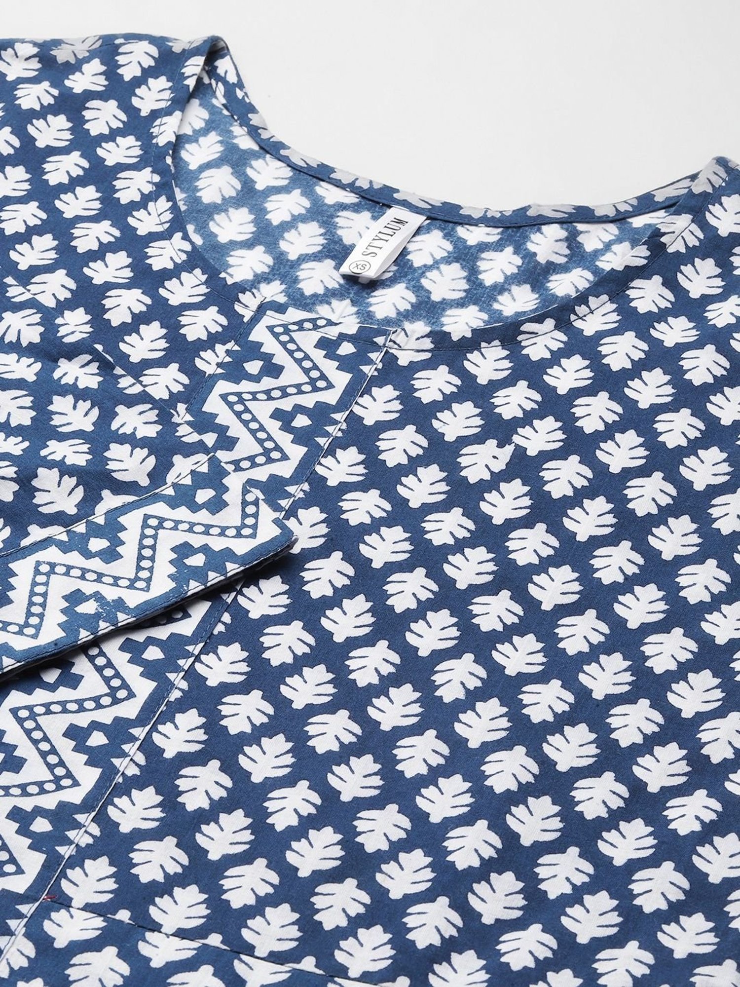 Stylum Blue Cotton Floral Print A Line Kurta With Dupatta