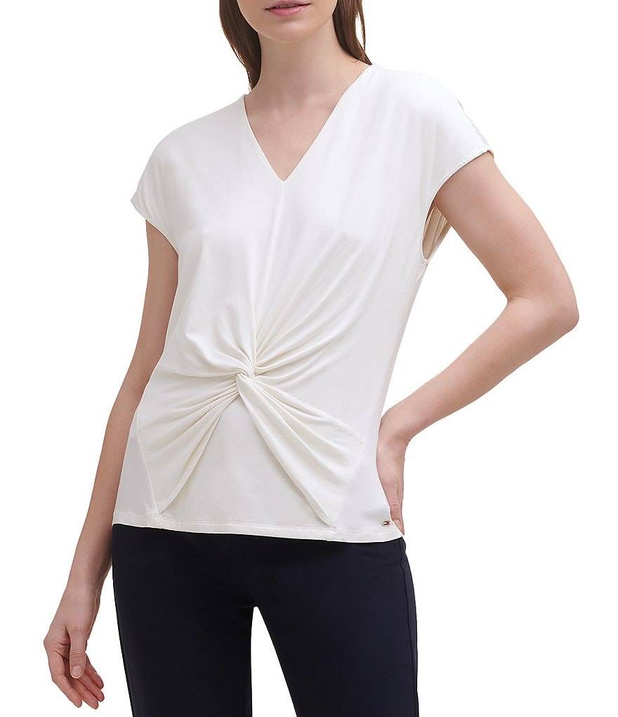 Tommy Hilfiger Twist Front Cap Sleeve Jersey Top
