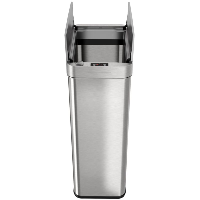 iTouchless Wings Open Lid Kitchen Sensor Trash Can with AbsorbX Odor Filter Rectangular 18 Gallon Silver Stainless Steel