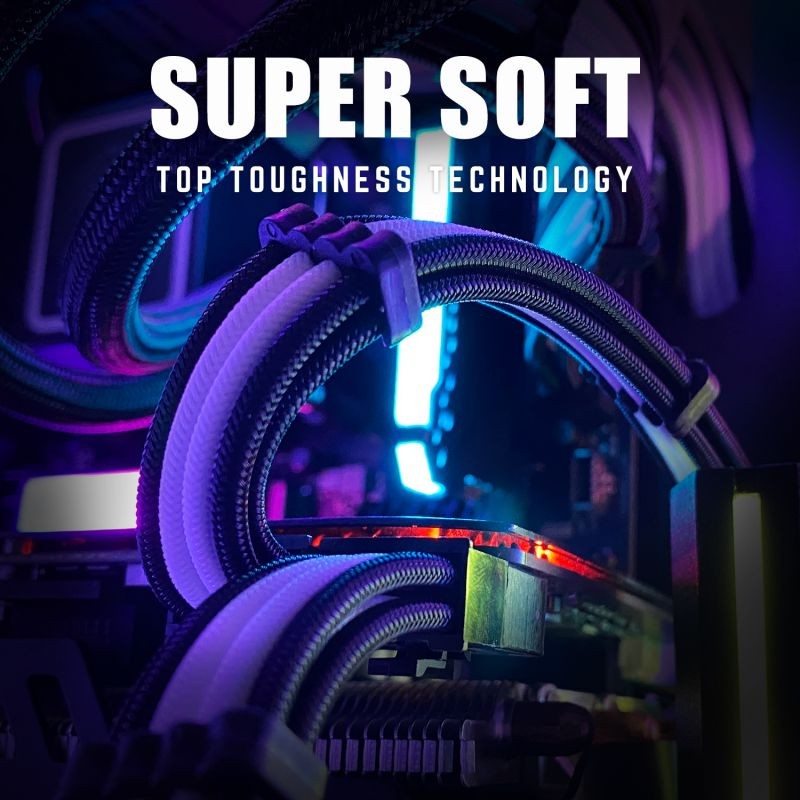 Graphics Card 6+2Pin 8Pin Male to Male Adapter Power Cable for Great Wall Dragon Module Power Supply with Net Cover,Black,about 58cm