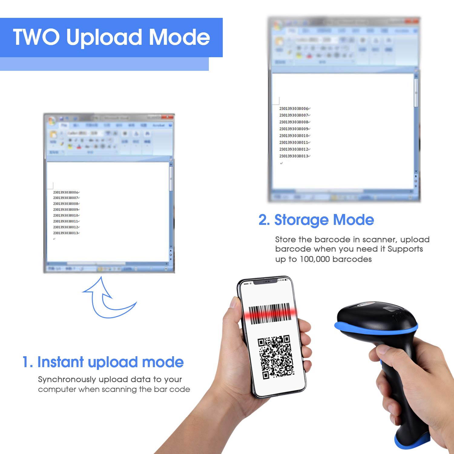 Werleo Wireless 2D Barcode Scanner 2 in 1 2.4GHz Wireless & USB 2.0 Wired 1D 2D Barcode Reader with Stand Datamatrix PDF417 QR Bar Code Scanner for Mobile Payment Computer Screen
