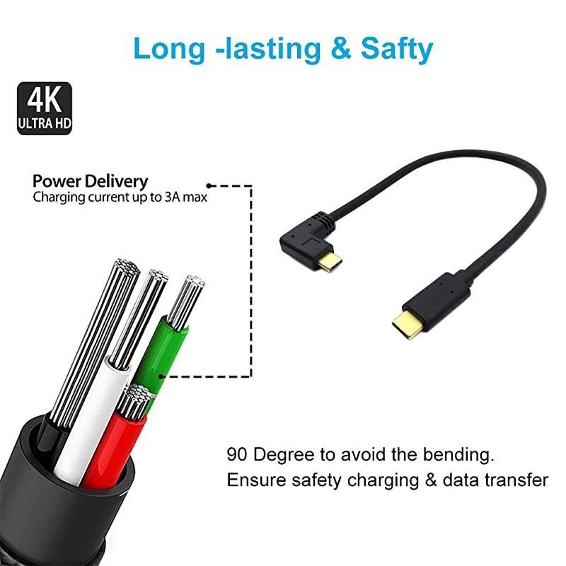 90 Degree USB C to USB C Cable 1Feet Right Left Angled 90 Degree USB 31 TypeC Male to Male Fast Charging Cable for Laptop Tablet Mobile Phone USB C Right MM