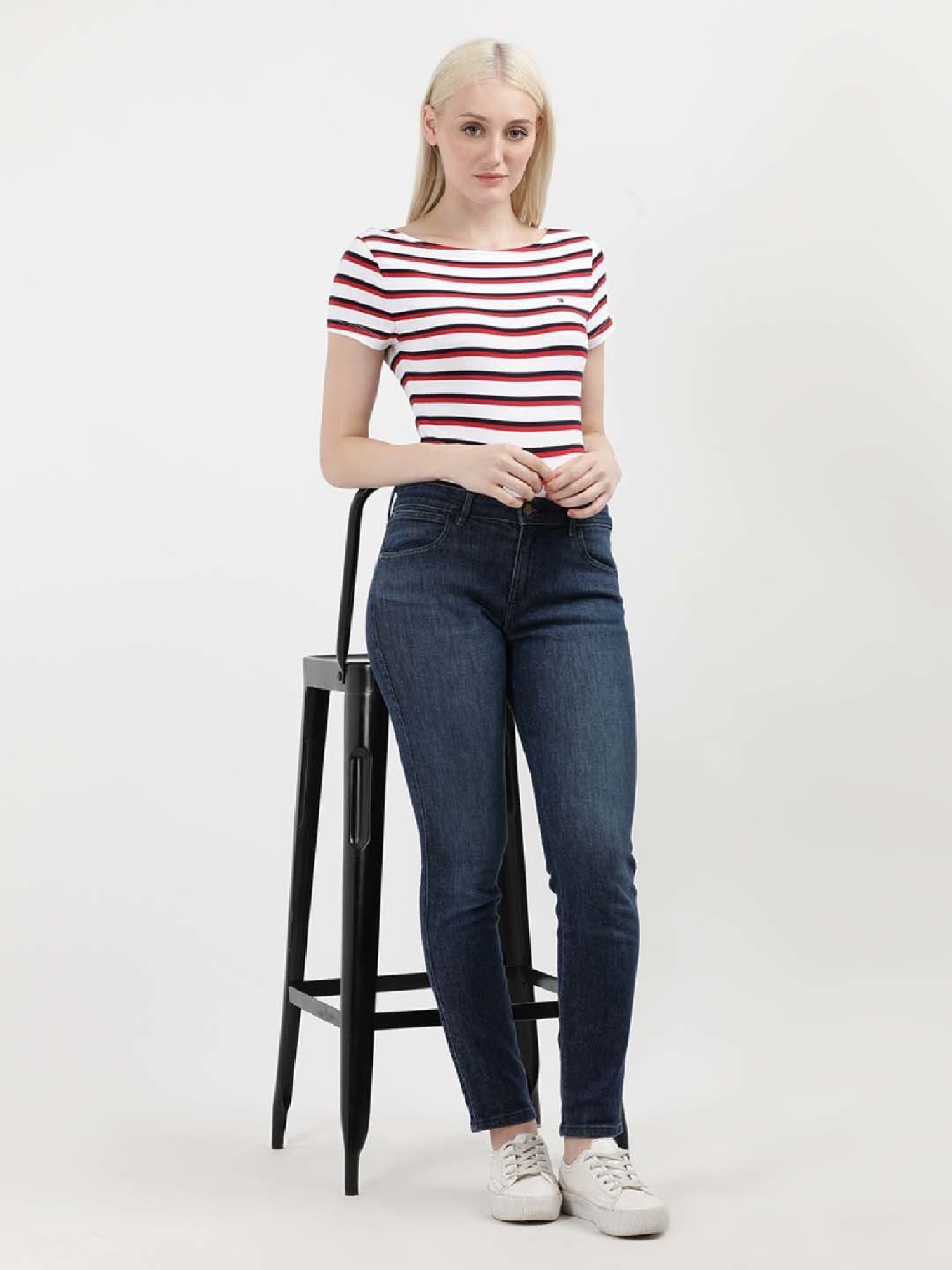 TOMMY HILFIGER White & Red Cotton Striped Top