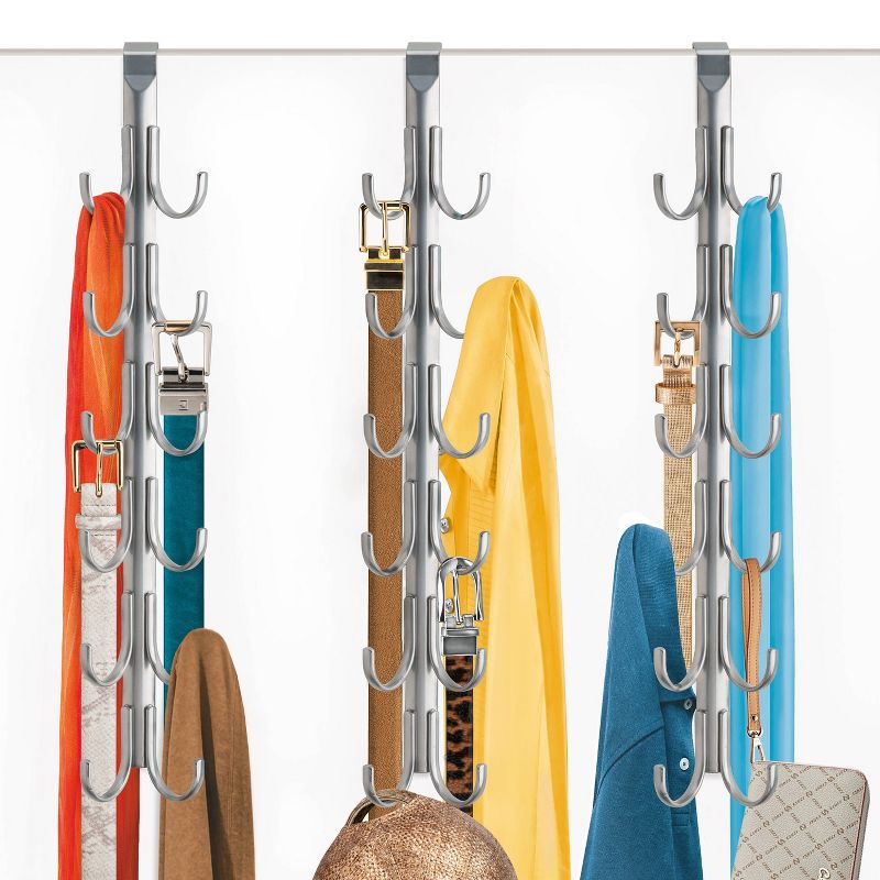 Lynk Over Door Accessory Hanger - Scarf, Belt, Hat, Jewelry Organizer - Vertical 12 Hook Rack - Platinum
