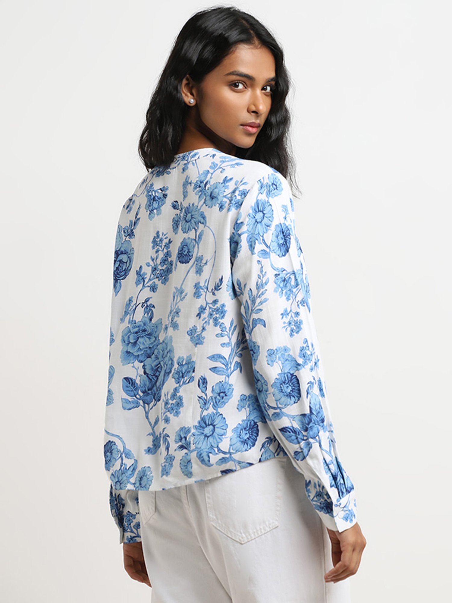 LOV by Westside Blue Floral Printed Top