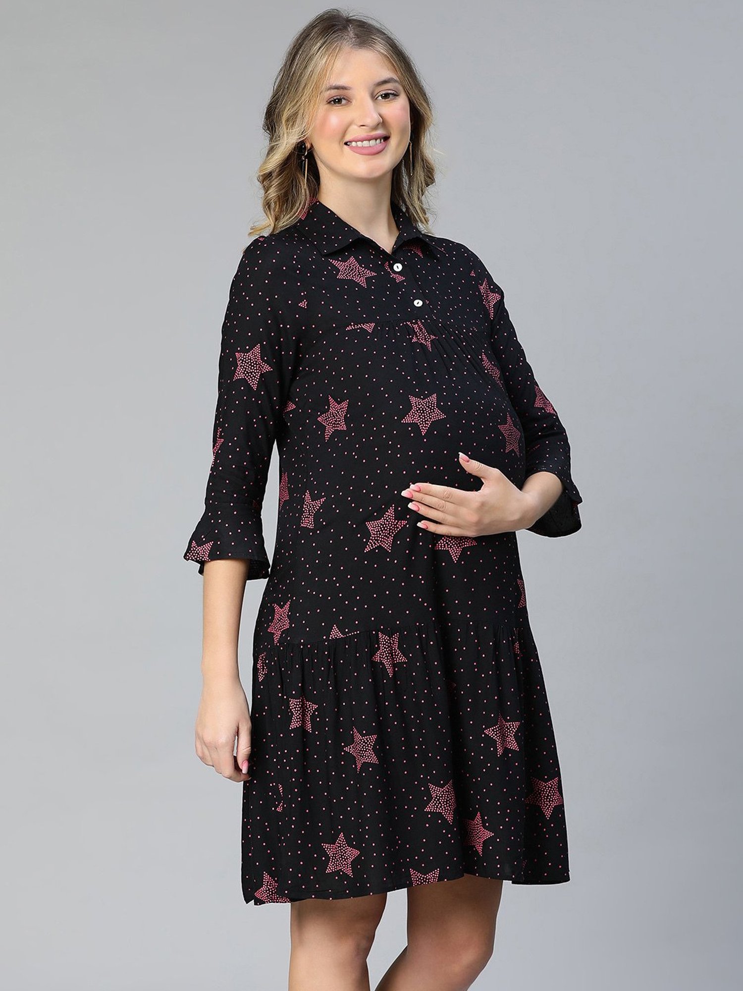 Oxolloxo Black Printed Maternity Dress