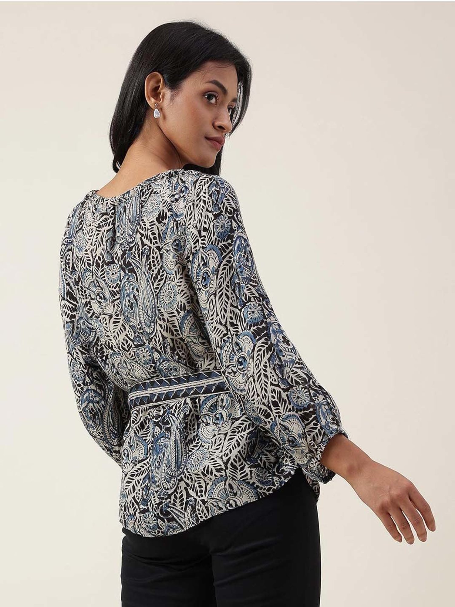 Fabindia Blue & Black Printed Top