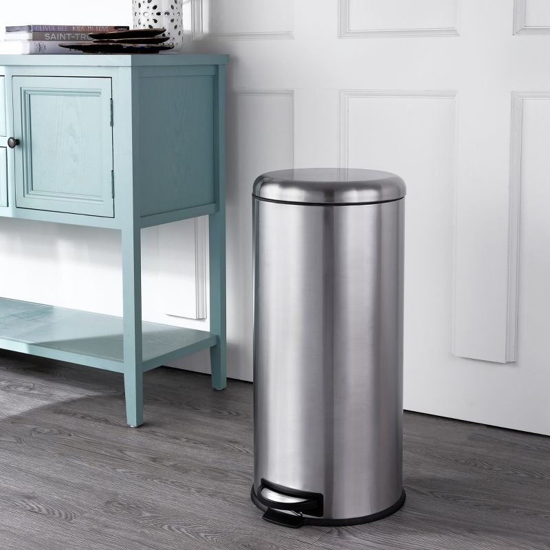 happimess Oscar Round 8-Gallon Step-Open Trash Can with FREE Mini Trash Can, Stainless Steel 