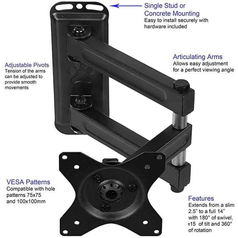 Mounts ALAMB Articulating Arm TV and LCD Monitor Wall Mount for 12 to 24 Displays up to 40 Lbs Includes a Twisted Veins 10 Foot HDMI Cable