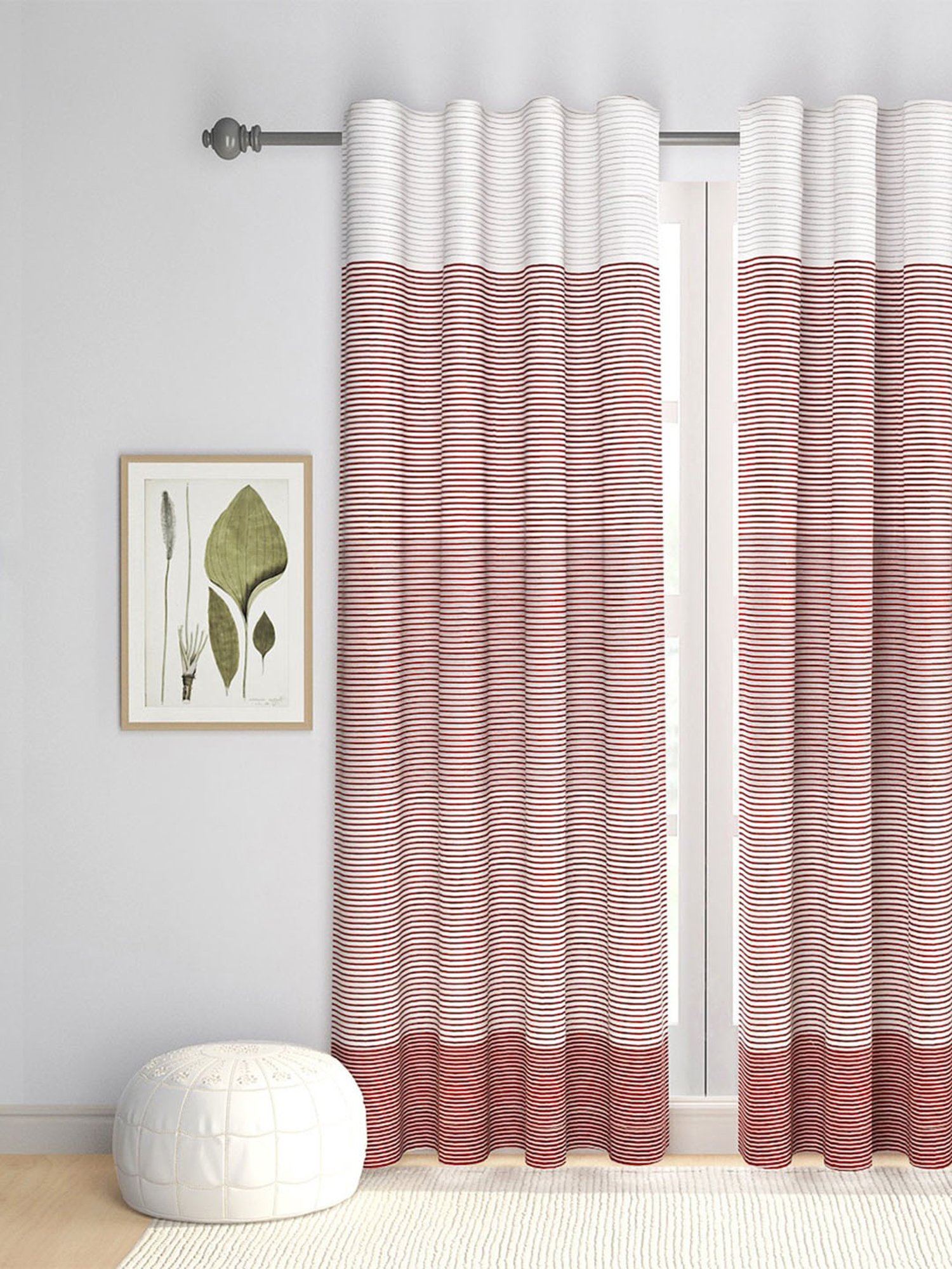 Fabindia Home Tejal Red & White Cotton 9 ft Long Door Curtain