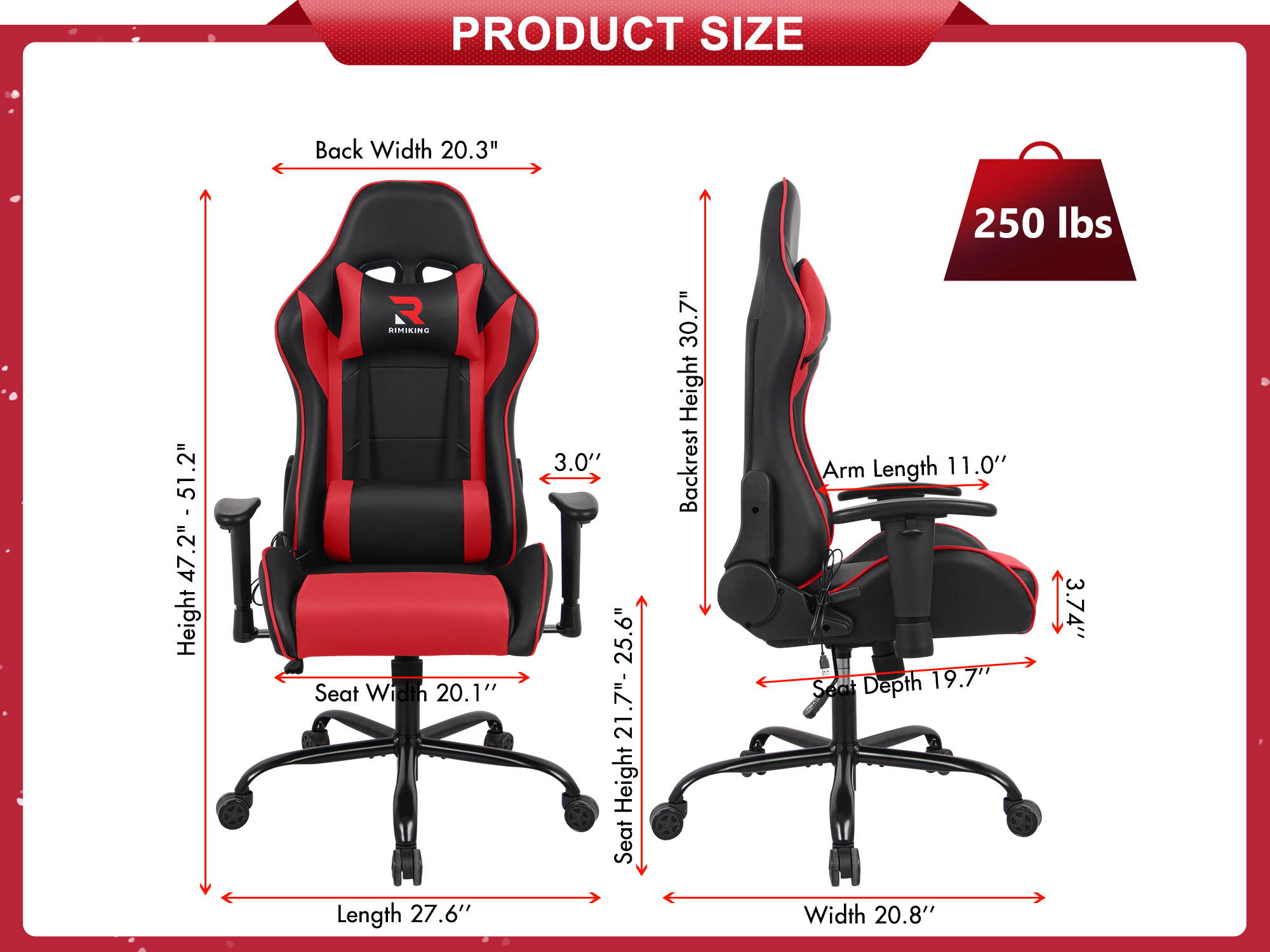 RIMIKING Massage Racing High Back Ergonomic  Computer Gaming Chair  Soft Headrest&Backrest Desk Chair Swivel Adjustable Armrest  Office Chair
