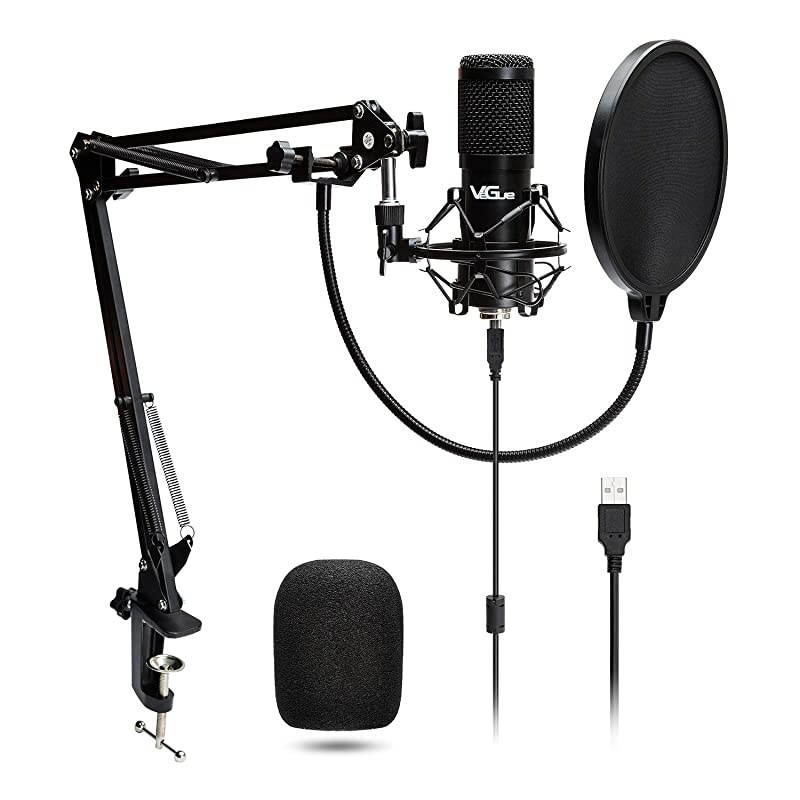 USB Microphone,  Computer Condenser Microphone with Boom Arm Stand Shock Mount Pop Filter, 192KHZ/24Bit, Ideal for Podcast, Live Streaming, Recording, Gaming (VG-016)