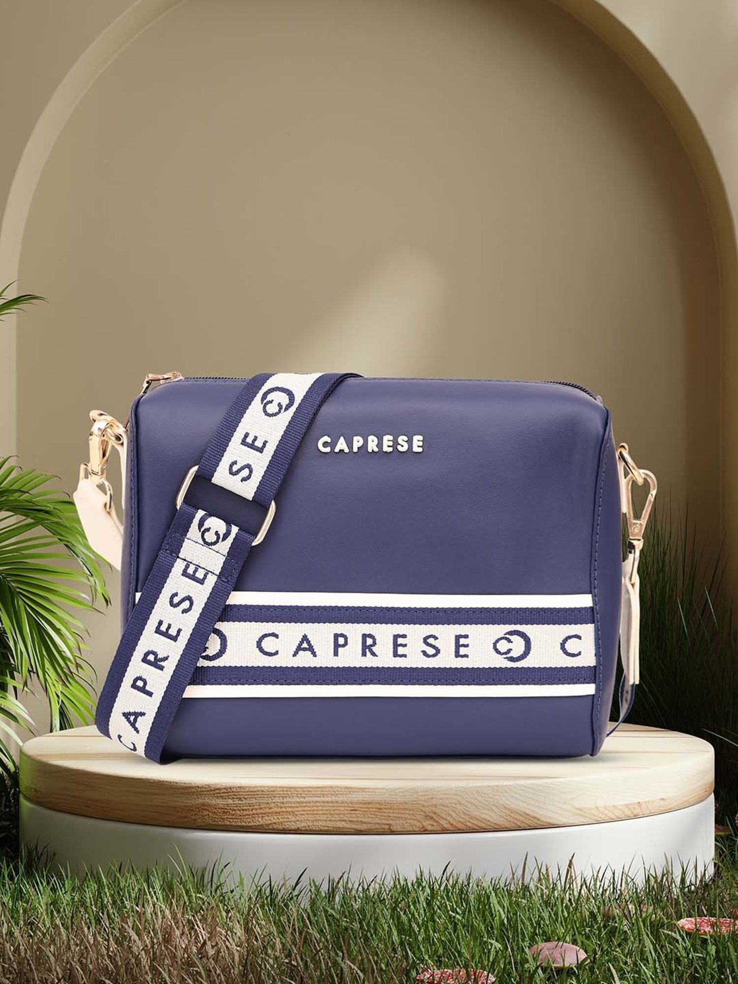 Caprese TRINITY Navy Logo Medium Sling Handbag