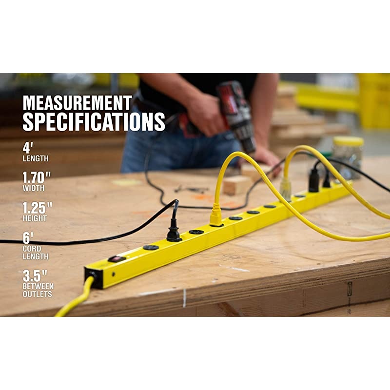 jacket 5154 4Foot Metal Power Strip With 510J Surge Protector and Resettable Circuit Breaker Featuring 12 Outlets with 6Foot Cord