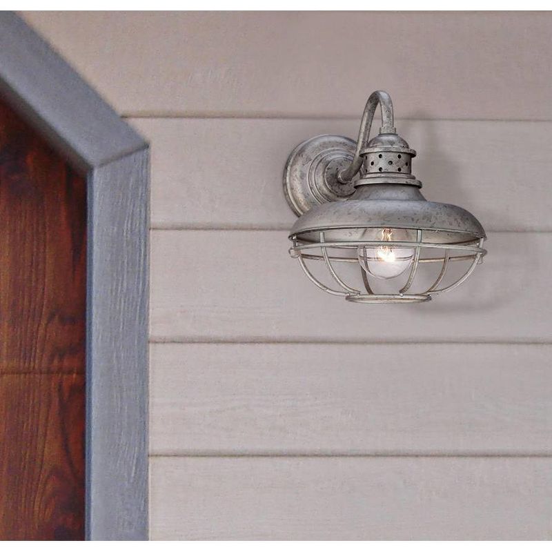 Franklin Iron Works Farmhouse Outdoor Barn Light Fixture Galvanized Steel Open Cage 9" for Exterior House Porch Patio Deck